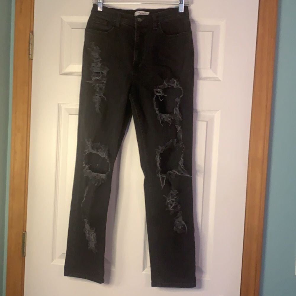 Black Distressed Vibrant M.I.U High Rise Skinny Jeans Pants Size 9‎